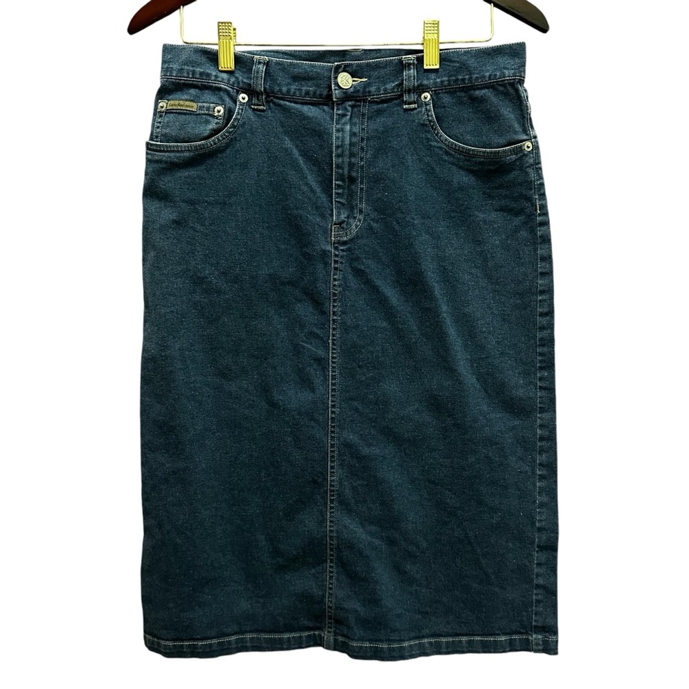 Vtg Midi Jean Skirt Dark Wash 5 Pocket Stretch Western Cowgirl Calvin Klein 8